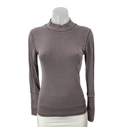 Free People Intimately Gray Brown Long Sleeves Ribbed Mock Tee T-shirt Top Sz M