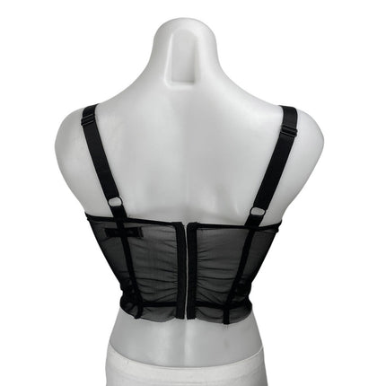 Guizio Zita Black Sleeveless Sheer Mesh Corset Bustier Camisole Crop Top Size S