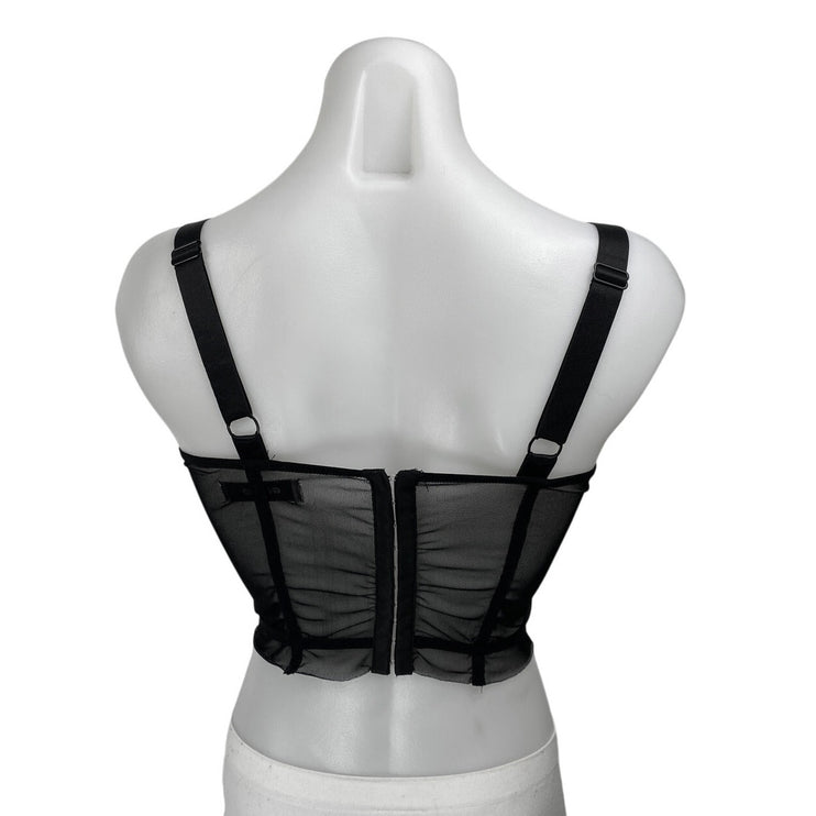 Guizio Zita Black Sleeveless Sheer Mesh Corset Bustier Camisole Crop Top Size S