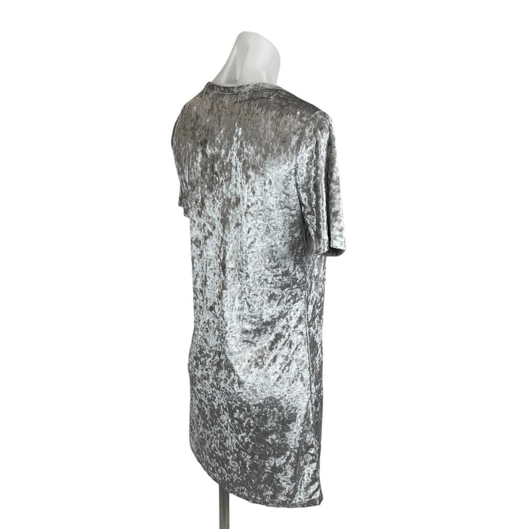 R. Vivimos Women's Silver Metallic Velvet Crew Neck Short Sleeve Shift Dress S