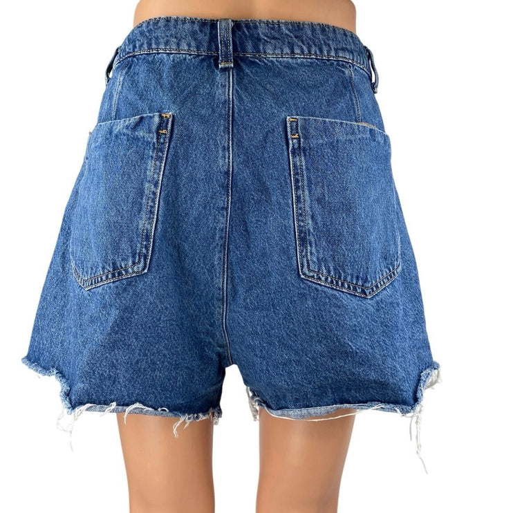 Zara Women's Blue High Waisted Cut-Off Skort Skirt Denim Jean Shorts Size XL