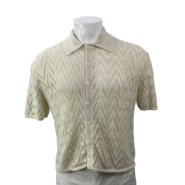 Urban Outfitters BDG Men's Beige Short Sleeves Open Knit Button Down Shirt Top M