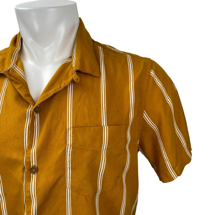 Aeropostale Men's Yellow Stripe Collared Short Sleeve Button Down Shirt Top Sz M