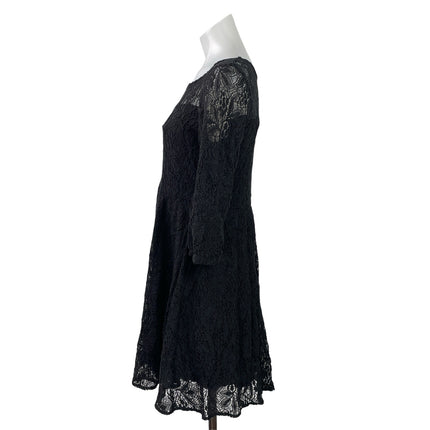 Free People Black Floral Lace 3/4 Sleeve Overlay Fit & Flare Mini Dress Size S