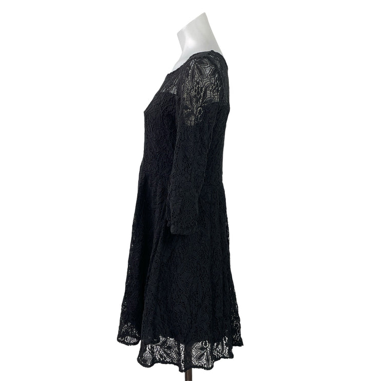 Free People Black Floral Lace 3/4 Sleeve Overlay Fit & Flare Mini Dress Size S