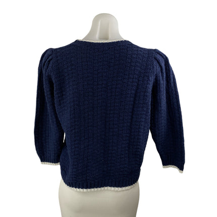 Michael Stars Navy Blue Waffle Knit Half Puff Sleeve Blouse Sweater Top Size M