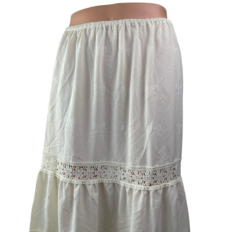NEW Cider Women's White Floral Lace Boho Y2k Tiered A Line Midi Skirt Size L
