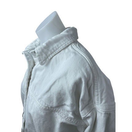 Zara Women's White Collared Long Sleeve Button Down Shirt Denim Coat Jacket M/L