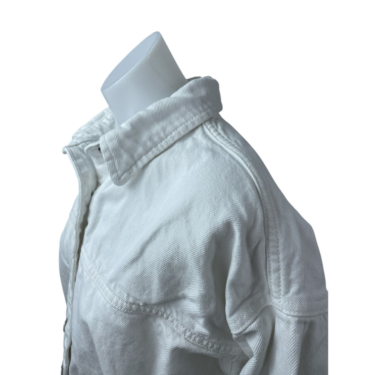 Zara Women's White Collared Long Sleeve Button Down Shirt Denim Coat Jacket M/L