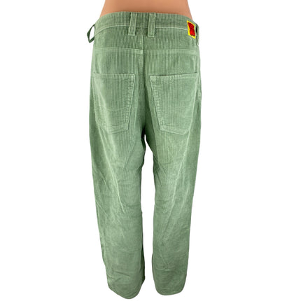 Empyre Women's Green Corduroy Relaxed High Rise Straight Trousers Pants Size 30