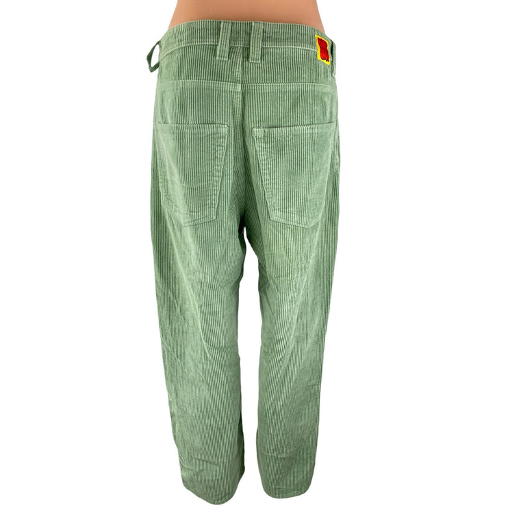 Empyre Women's Green Corduroy Relaxed High Rise Straight Trousers Pants Size 30