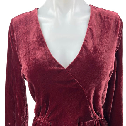 J.Crew Women's Red Velvet Velour V-Neck Long Sleeve Peplum Wrap Blouse Top 6