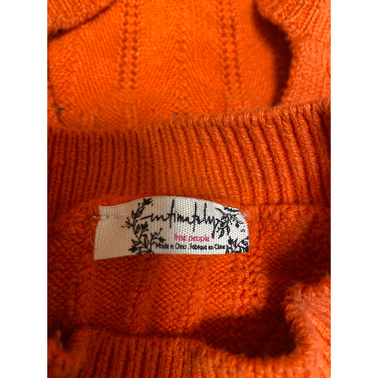 Free People Women's Orange Mock Neck Cutout Back Short Sleeve Crop Sweater Top S