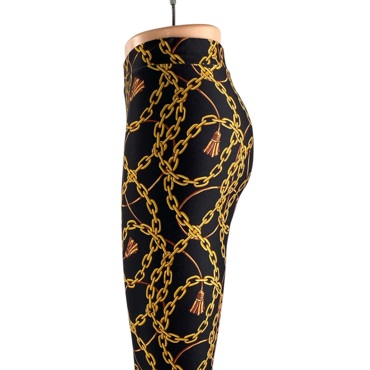 Zara Women's Black Gold Chain Print High Waisted Casual Leggings Pants Size S
