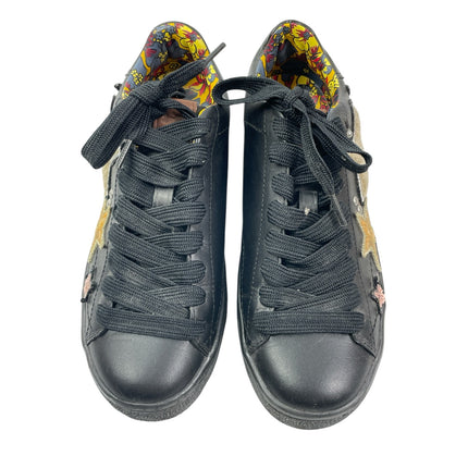 COACH Womens Black Floral Star Patches Sherpa Lace Up Low Top Sneakers Shoes 6.5