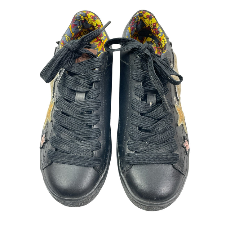 COACH Womens Black Floral Star Patches Sherpa Lace Up Low Top Sneakers Shoes 6.5