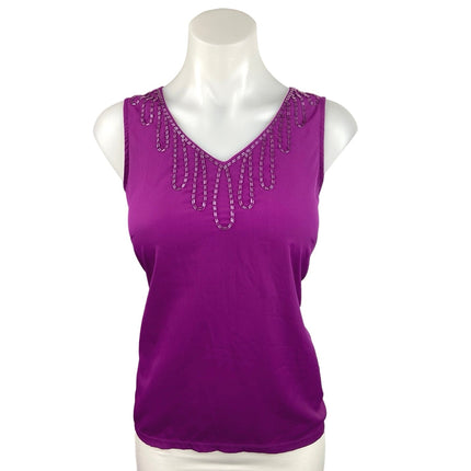 Ann Taylor Purple V Neck Beaded Sleeveless Embellished Tank Top Size XS