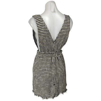 Zara Black White Tweed Button Front Sleeveless Pinafore Vest Mini Dress Size S