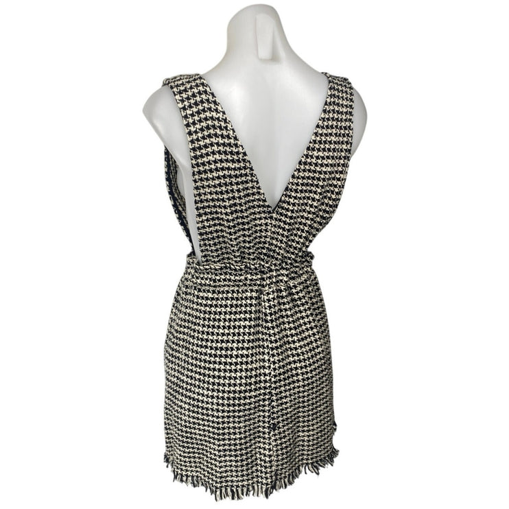 Zara Black White Tweed Button Front Sleeveless Pinafore Vest Mini Dress Size S