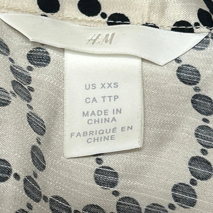 H&M Cream White Silky Satin Puff Sleeve V-Neck Button Up Blouse Shirt Top Sz XXS
