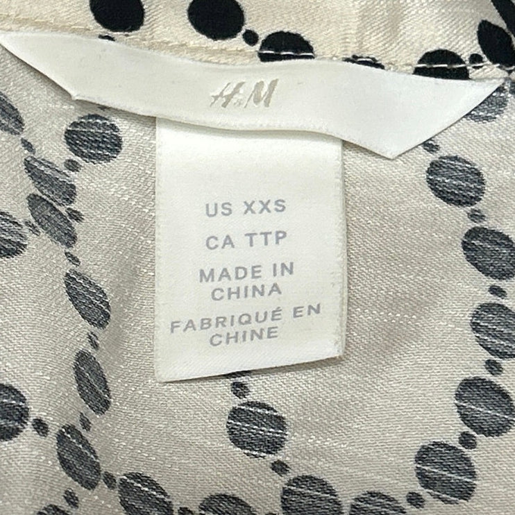 H&M Cream White Silky Satin Puff Sleeve V-Neck Button Up Blouse Shirt Top Sz XXS