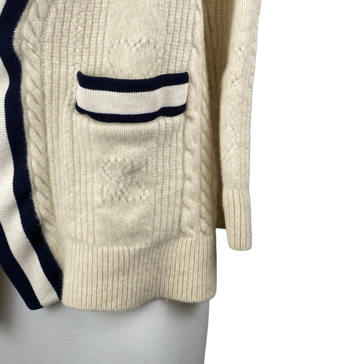 Sandro Womens Cream Black Cable Knit Wool Gold Chain Cardigan Sweater Top Size 0