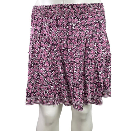 Max Studio Women's Purple Floral Smocked Mini Tiered Flared A-Line Skirt Size XL
