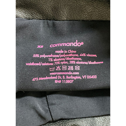 Commando Women's Black Faux Leather Vegan Pintuck Slit Flare Trousers Pants XS