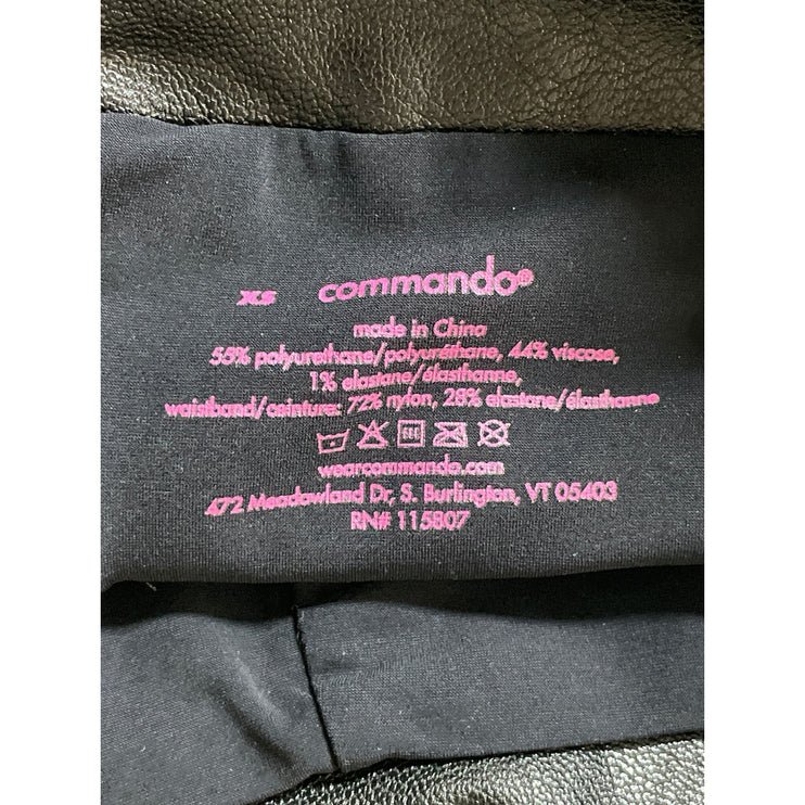 Commando Women's Black Faux Leather Vegan Pintuck Slit Flare Trousers Pants XS