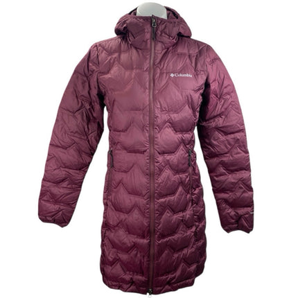 Columbia Delta Ridge Long Down Red Hooded Puffer Quilted Full Zip Jacket Size XS