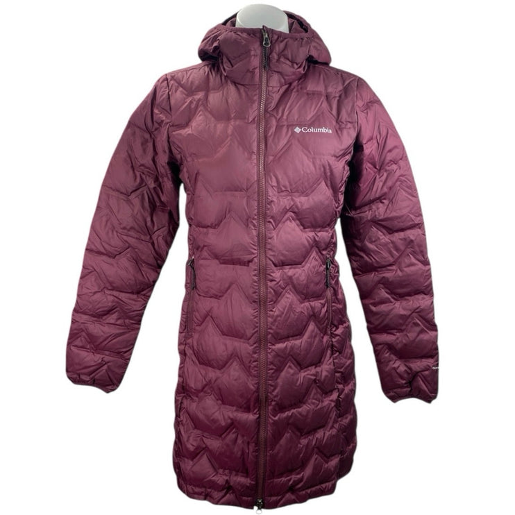 Columbia Delta Ridge Long Down Red Hooded Puffer Quilted Full Zip Jacket Size XS