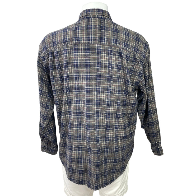 Van Hausen Men Blue Plaid Classic Pocket Long Sleeve Button Down Dress Shirt XL