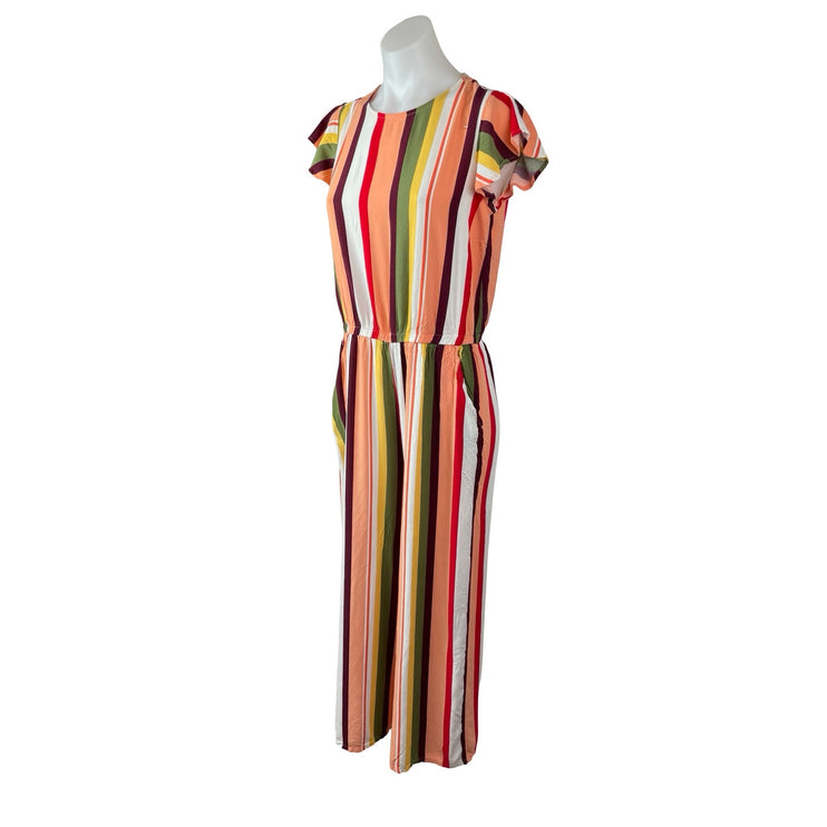 Time and Tru Women's Multicolor Striped Short Sleeve Wide Leg Jumpsuit Size S