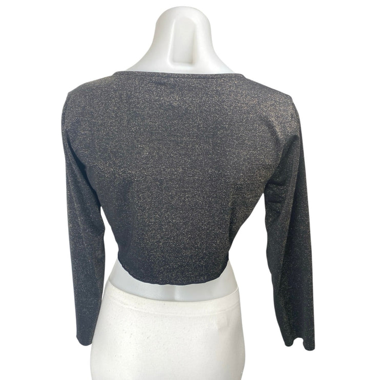 Onia Layla Black Metallic Long Sleeve Button-Up Crop Cardigan Sweater Top Size S