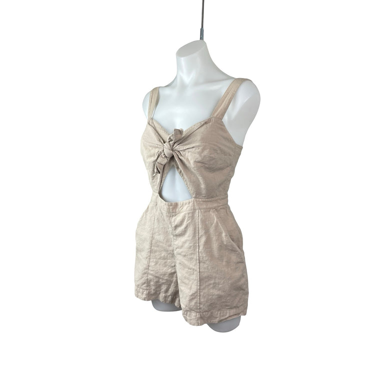 Abercrombie & Fitch Women's Beige Keyhole Sleeveless Tie Front Jumpsuit Romper 2