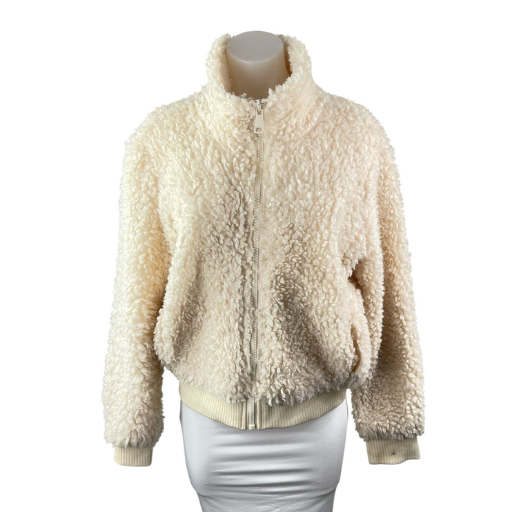 Newbury Kustom Cream Faux Sherpa Fleece Full Zip Long Sleeve Sweater Top Size L