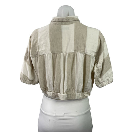 Urban Outfitters BDG Beige Linen Short Sleeve Stripe Tie Button Up Shirt Top S