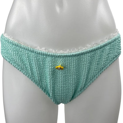 Women's Green Textured Lace Trim Two Piece Swimsuit Swimwear Bikini Set Size M