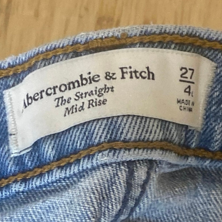 Abercrombie & Fitch The Straight Mid Rise Blue Relaxed Denim Jeans Size 27