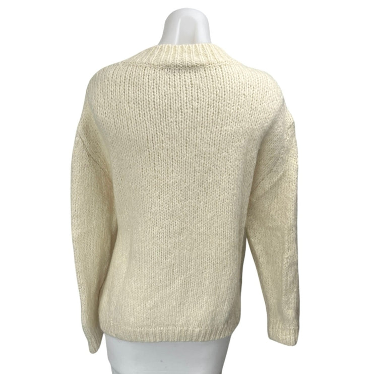 Zara Women's Cream Wool Long Sleeve Mock Neck Knit Pullover Sweater Top Size L