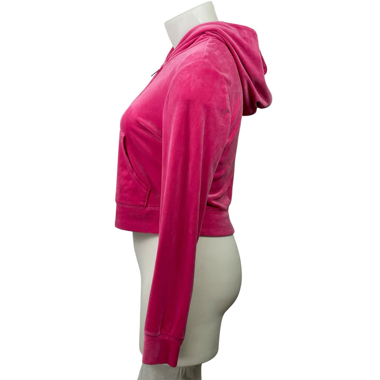 Juicy Couture Pink Velvet Velour Zip Up Long Sleeve Hooded Hoodie Coat Jacket XL
