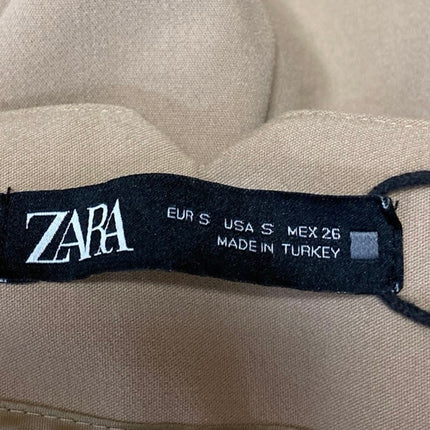 Zara Beige Khaki Chino Pleated High Waisted Tapered Trousers Dress Pants Size S