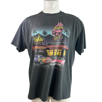 Vintage 80’s Al’s Burger Drive Mens Black Short Sleeve Graphic Tee T-Shirt Top L