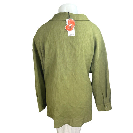 NEW Cider Women's Green Textured Long Sleeve Collar Button Down Shirt Top Sz 2XL