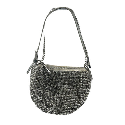 Aldo Mistera Silver Rhinestone Sparkly Shimmer Crescent Half Moon Shoulder Bag
