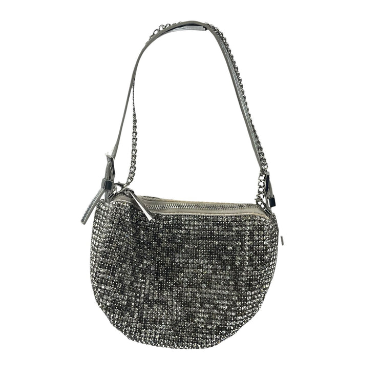 Aldo Mistera Silver Rhinestone Sparkly Shimmer Crescent Half Moon Shoulder Bag