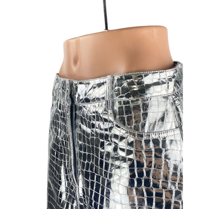 NEW Nasty Gal Women's Silver Metallic Croc Faux Leather High Rise Mom Shorts 8