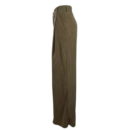 Zara Women's Olive Green High Rise Pleated Wide Leg Baggy Trousers Pants Size L