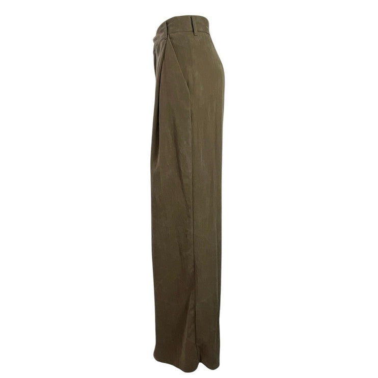 Zara Women's Olive Green High Rise Pleated Wide Leg Baggy Trousers Pants Size L