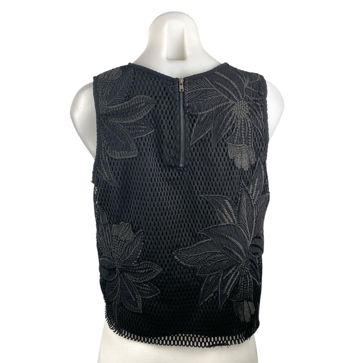 Valette Women's Black Sleeveless Embroidered Floral Eyelet Tank Blouse Top Sz M